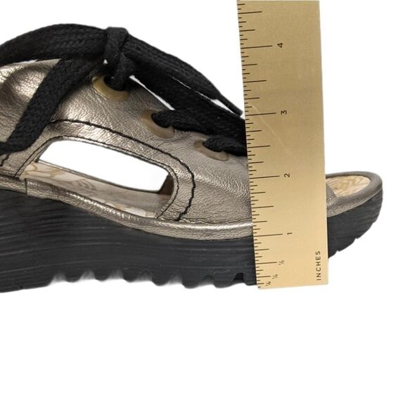 FLY LONDON Ylva Metallic Leather Wedge Sandals 38 - Picture 6 of 13